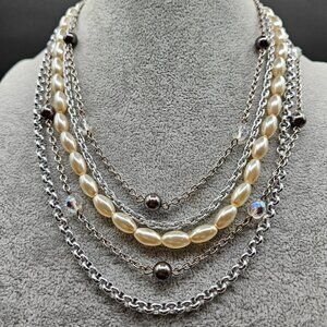 Sabika Five Chain Pearl & Cystal Necklace